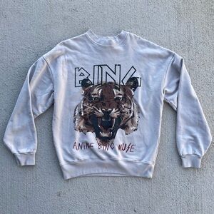 Anine Bing Muse Tiger Graphic Sweatshirt Organic Cotton Gray/off White Size S